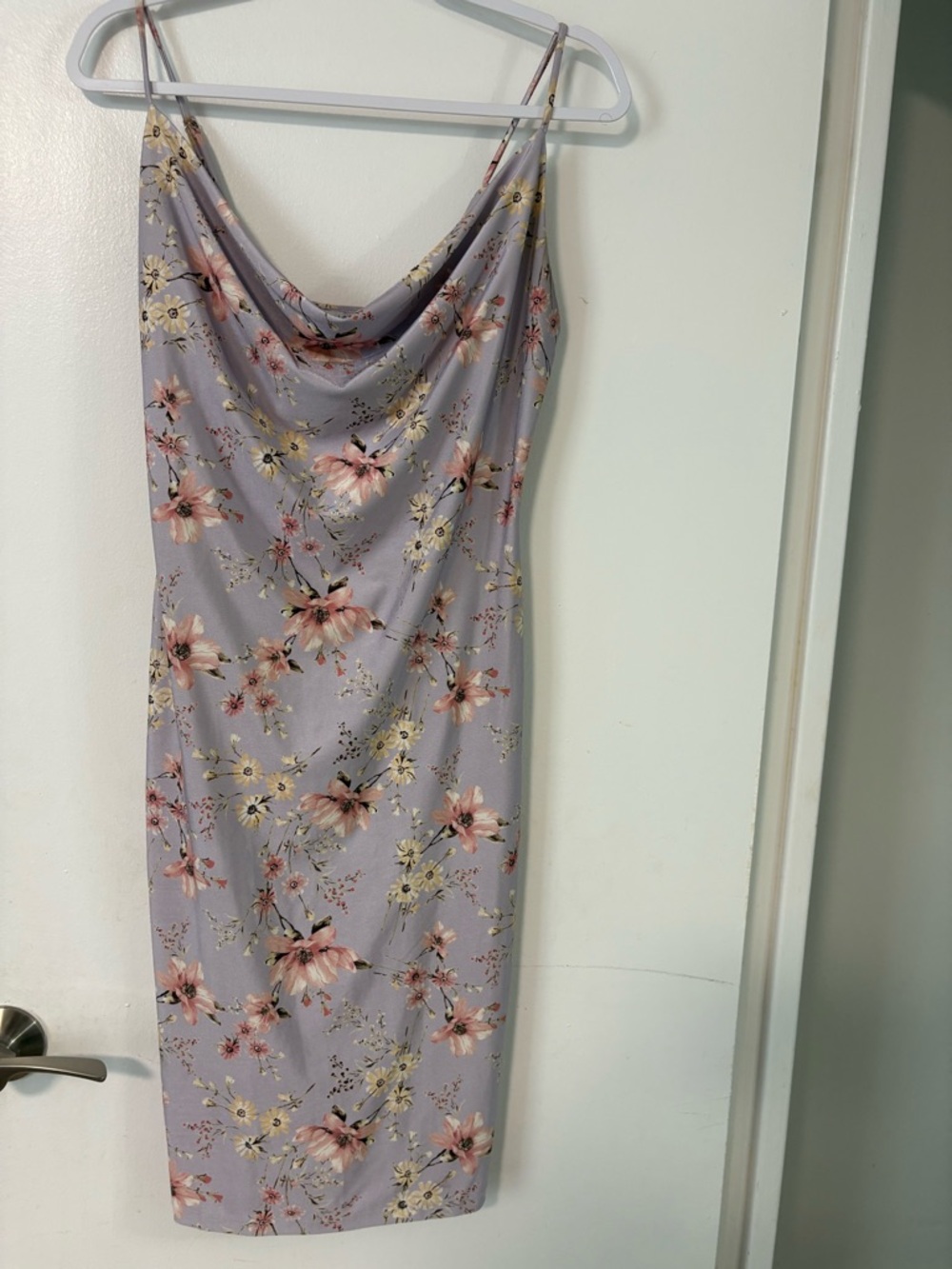 iris Lilac Floral Cowl-Neck Midi Slip Dress
